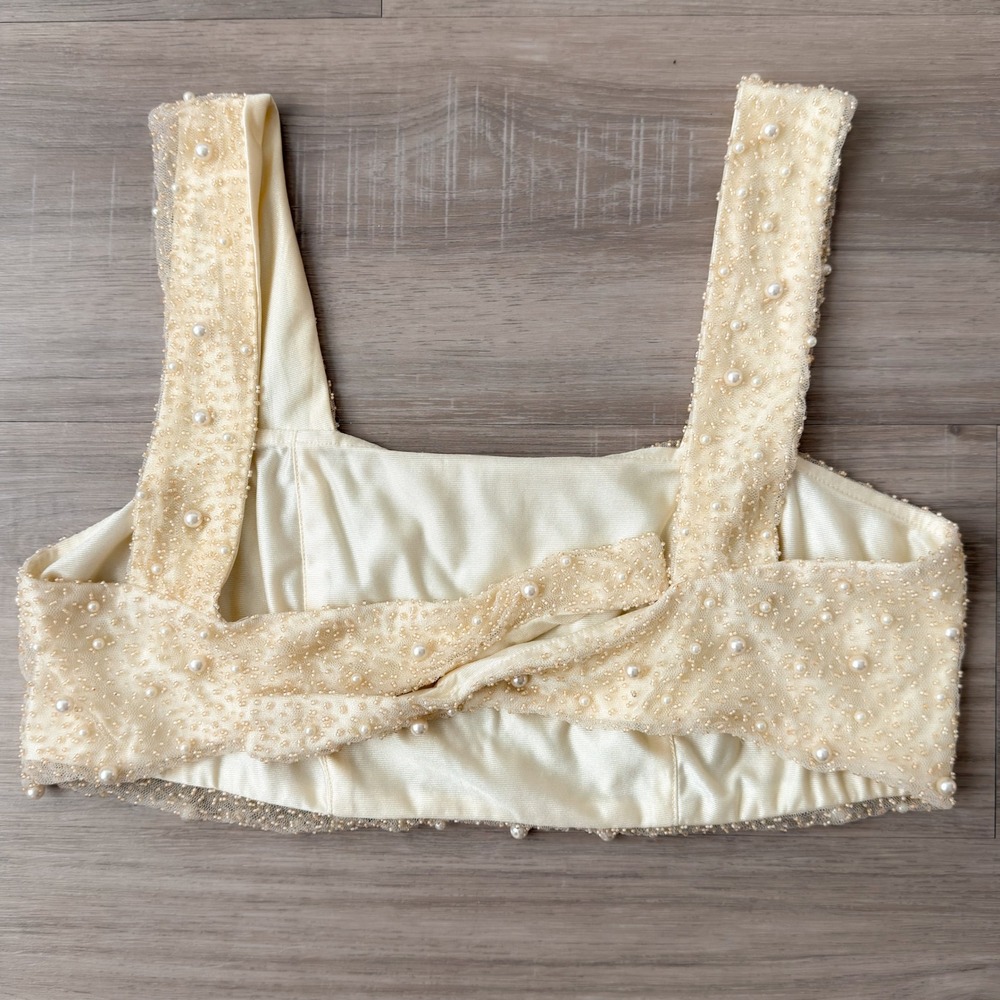 Pearl Embellished Crop Top Bralette Coquette Festival Bridal Soft Girl Tank XS - Picture 2 of 2